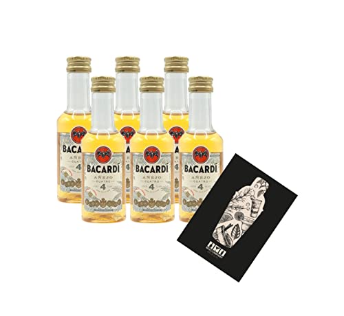 Individuelles Set mit Bacardi Anejo Cuatro MINIATUR 6er Set Rum 6x 50ml (40% Vol) 4 Jahre Rum Ron Miniatur - [Enthält Sulfite] von Generisch