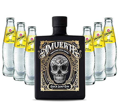 Individuelles Set mit Gin Tonic Set - Amuerte Black Coca Leaf Koks Gin 0,7l (43% Vol) + 6x Schweppes Tonic Water 200ml inkl. Pfand MEHRWEG -[Enthält Sulfite] von Generisch