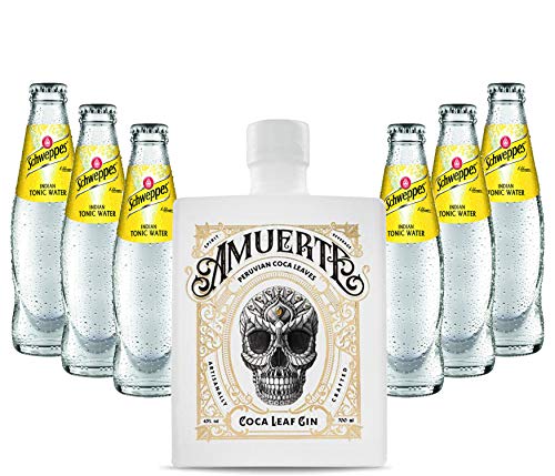 Individuelles Set mit Gin Tonic Set - Amuerte White Coca Leaf Koks Gin 0,7l (43% Vol) + 6x Schweppes Tonic Water 200ml inkl. Pfand MEHRWEG -[Enthält Sulfite] von Generisch