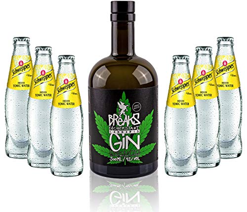 Individuelles Set mit Gin Tonic Set - Breaks Cannabis Gin 50cl (42% Vol) + 6x Schweppes Tonic Water 200ml inkl. Pfand MEHRWEG -[Enthält Sulfite] von Generisch