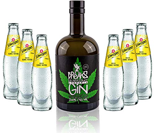 Individuelles Set mit Gin Tonic Set - Breaks Cannabis Gin 50cl (42% Vol) + 6x Schweppes Tonic Water 200ml inkl. Pfand MEHRWEG -[Enthält Sulfite] von Generisch