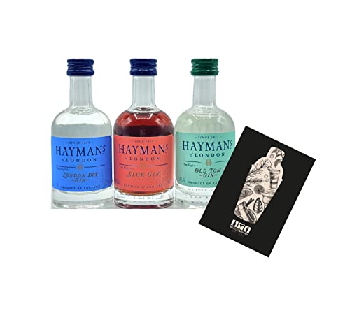 Individuelles Set mit Haymans Gin MINIATUR 3er tasting Set Old Tom 50ml (41,4% Vol) London Dry Gin 50ml (41,2% Vol) Sloe Gin 50ml (26% Vol)- [Enthält Sulfite] von Generisch