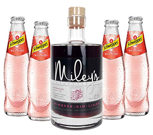 Individuelles Set mit Mileys Himbeer Wild Berry Set - Mileys Himbeer-Gin-Likör 0,5l (20% Vol) + 4x Schweppes Russian Wild Berry 200ml- [Enthält Sulfite] - Inkl. Pfand MEHRWEG von Generisch