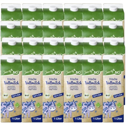Jedden Tag Frische Vollmilch milch 3,8% Fett pasteurisiert, homogenisiert,länger haltbar 1000 Mililiter, 24 Er [ Frische Milch ] von Generisch