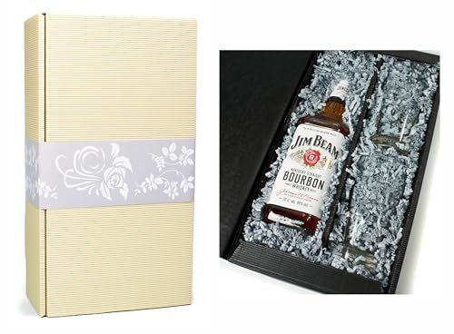 Jim Beam Whisky 40% 0,7l mit 2 original Gläsern in Geschenkkarton (Creme) von Generisch