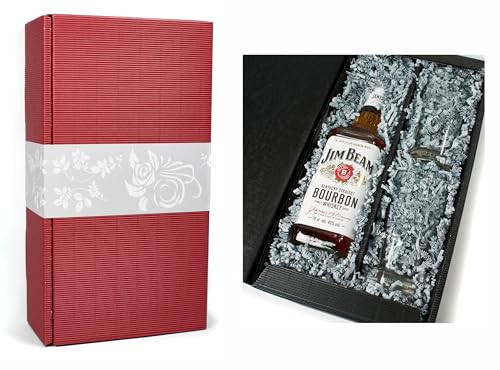 Jim Beam Whisky 40% 0,7l mit 2 original Gläsern in Geschenkkarton (Rot) von Generisch