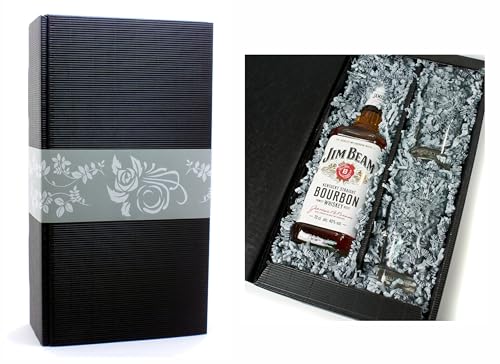 Jim Beam Whisky 40% 0,7l mit 2 original Gläsern in Geschenkkarton (Schwarz) von Generisch