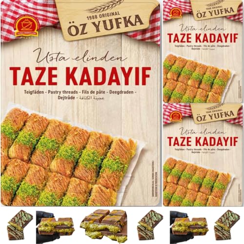 Kadayif Teigfäden kataifi hauchdünn taze kadayıf Geeignet zur Zubereitung berühmter kadaifi 500 Gramm x 3 Packs mit Pufai Grocery, Kadayif Teigfäden kataifi hauchdünn taze kadayıf Geeignet zur Zubereitung berühmter kadaifi 500 Gramm x 3 Packs mit Pufai Grocery, von Generisch