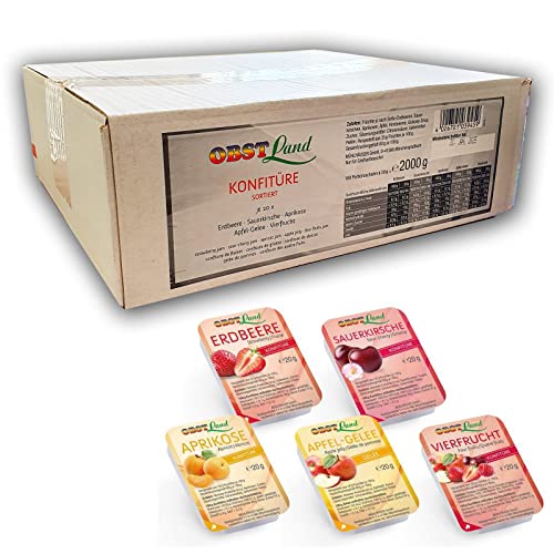 Konfitüre kleine Portionen 5-fach sortiert 100 x 20g | Marmelade in Portionspackungen für Gastro | Erdbeer, Aprikose, Kirsche, Apfel-Gelee & Vierfrucht | Für Gastronomie, Hotels, Imbiss Konfitüre kleine Portionen 5-fach sortiert 100 x 20g | Marmelade in Portionspackungen für Gastro | Erdbeer, Aprikose, Kirsche, Apfel-Gelee & Vierfrucht | Für Gastronomie, Hotels, Imbiss von Generisch