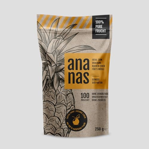 Lafiya Food Getrocknete Bio Ananas - Reine, ungeschwefelte Mango ohne Zucker-Zusatz, Zusatzstoffe oder Konservierungsmittel - Zum Naschen, Backen oder fürs Müsli – 80 g Wiederverschließbare Packung von Generisch