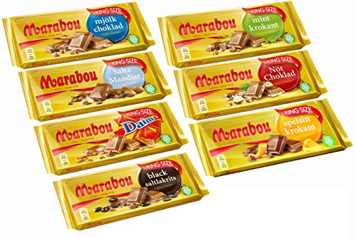 Marabou Tafel 7er Probierpack, Vollmilch, Haselnuss, Salzlakritz, Apfelsine Krokant, Salz Mandel, Minze Krokant, Daim, 5x250g,2x220g von Generisch