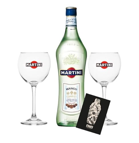 Martini Bianco 1,0 L (14,4% Vol) + 2x Martini Ballon Gläser Glas Bar Longdrink- [Enthält Sulfite] von Generisch