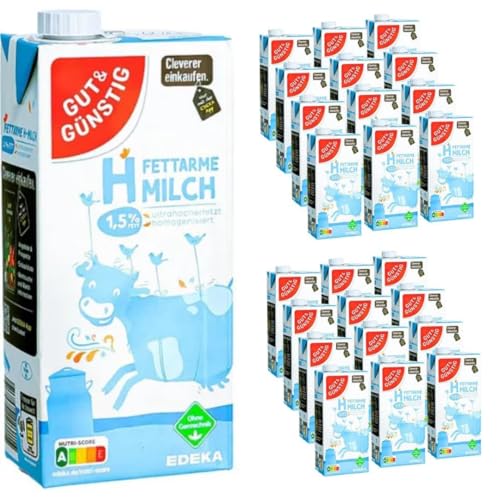Milch Gut&Günstig fettarme H-Milch 1,5% Fett Haltbare Milch, je 1 Liter, 24 Stück mit Pufai Grocery Milch Gut&Günstig fettarme H-Milch 1,5% Fett Haltbare Milch, je 1 Liter, 24 Stück mit Pufai Grocery von Generisch