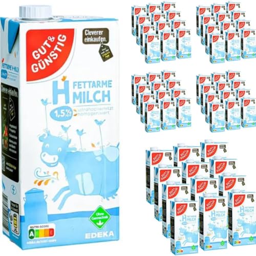 Milch Gut&Günstig fettarme H-Milch 1,5% Fett Haltbare Milch, je 1 Liter, 60 Stück mit Pufai Grocery Milch Gut&Günstig fettarme H-Milch 1,5% Fett Haltbare Milch, je 1 Liter, 60 Stück mit Pufai Grocery von Generisch