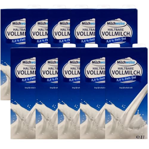 Milchwolke Land - 10 Stück H-Vollmilch 3,5% in 1 Liter Packung haltbare Milch von Höfen aus der Berg- und Alpenregion (Bergbauernmilch) von Generisch