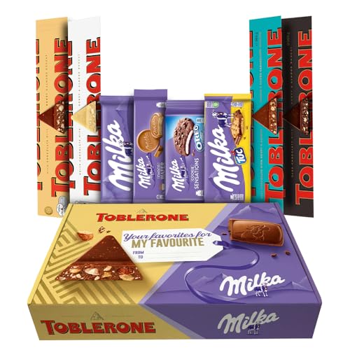 Milka und Toblerone Lovers Schokoladen-Geschenkkorb - Geschenkbox Auswahl - Schweizer Milchschokolade mit Honig und Mandelnougat Schokolade von Generisch