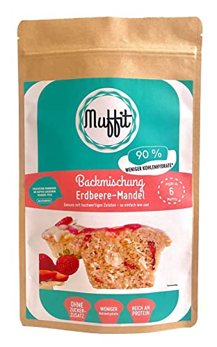Muffit Erdbeere-Mandel Backmischung für 6 Muffins | DIE lowcarb Muffin-Backmischung | ohne Weizenmehl und Zuckerzusatz | proteinreich | für Deinen leckeren, saftig und fluffigen Kuchengenuss von Generisch