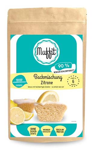 Muffit Zitrone Backmischung für 6 Muffins | DIE lowcarb Muffin- und Kuchenbackmischung | ohne Weizenmehl und Zuckerzusatz | proteinreich | für Deinen leckeren, saftig und fluffigen Kuchengenuss von Generisch