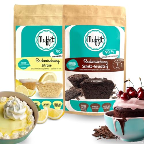 Muffit's Lieblings-Backmischungen | 2er Pack Zitrone und Schoko | ohne Weizenmehl, mit reduziertem Kohlenhydratgehalt | für insgesamt 12 Muffit's Muffit's Lieblings-Backmischungen | 2er Pack Zitrone und Schoko | ohne Weizenmehl, mit reduziertem Kohlenhydratgehalt | für insgesamt 12 Muffit's von Generisch