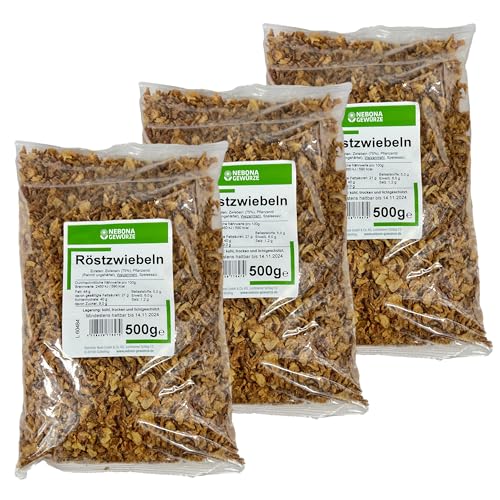 NEBONA GEWÜRZE - 3er Pack Premium Röstzwiebeln 500 g Packung Gastro-Qualität - Aromatisch knusprige geröstete Zwiebeln getrocknet für Salate, Suppen, Sandwiches & Hot-Dogs (Großpackung) von Generisch