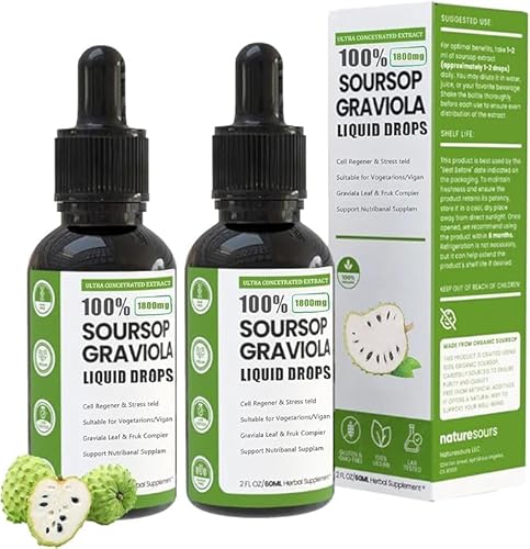Naturesours Organic Soursop Extract, 100% Pure Organic Soursop Extract,Organic Soursop Extract Drops,Natural Flavor,Soursop Multivitamin Drops,Sugar/Gluten Free (2 pcs) von Generisch