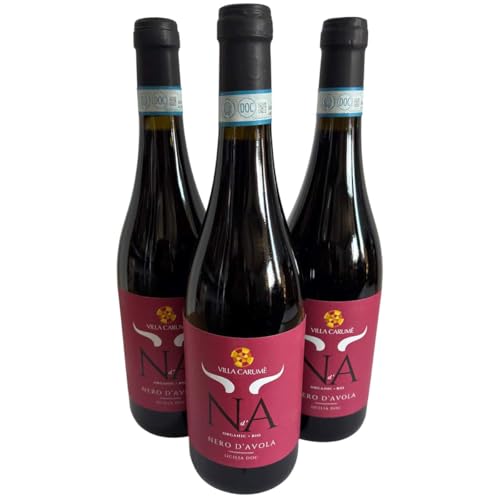 Nero d’Avola Sicilia DOC BIO 2022, Villa Carumè, Bio-Rotwein aus Italien, 750ml, 3er-Set von Generisch