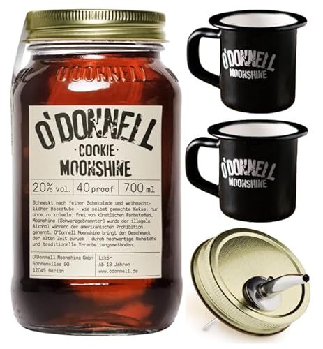 O`Donnell Moonshine I "Campfire - Set" I Cookie (0,7l) I 2 Emaillie Tassen I Natürliche Zutaten I Premium Schnaps nach amerikanischer Tradition I 20% Vol. Alkohol I Inkl. Aussgießer von Generisch