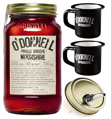 O`Donnell Moonshine I "Campfire - Set" I Pralle Kirsche (0,7l) I 2 Emaillie Tassen I Natürliche Zutaten I Premium Schnaps nach amerikanischer Tradition I 25% Vol. Alkohol I Inkl. Aussgießer von Generisch