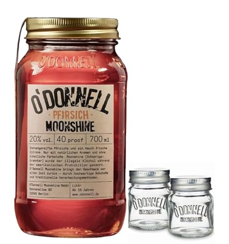 O`Donnell Moonshine "Pfirsich" I "Shot & Share Combo" I 2 Shotgläser I Natürliche Zutaten I Premium Schnaps nach amerikanischer Tradition I 20% Vol. Alkohol von Generisch