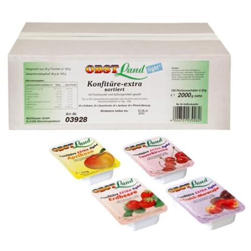Obstland Konfitüre Extra Light Portionen 100 x 20g Erdbeere, Aprikose, Kirsche, Pfirsich-Maracuja | Marmelade für Diabetiker in Portionspackungen | Diät Konfitüre von Obstland Obstland Konfitüre Extra Light Portionen 100 x 20g Erdbeere, Aprikose, Kirsche, Pfirsich-Maracuja | Marmelade für Diabetiker in Portionspackungen | Diät Konfitüre von Obstland von Generisch