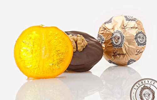 Orangenscheiben in Schokolade, dekoriert mit einer halben Walnuss und mit laktosefreier Schokolade überzugen, 500 g schokolierte Früchte, Früchte in Schokolade, kerasmata Laktosefrei von YESMOO