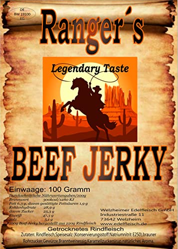 Original Rangers Beef Jerky Trockenfleisch Legendary Taste 10x100Gramm Packung Original Rangers Beef Jerky Trockenfleisch Legendary Taste 10x100Gramm Packung von Generisch