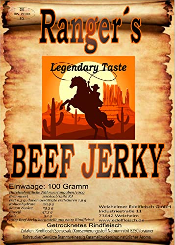 Original Rangers Beef Jerky Trockenfleisch Legendary Taste 10x100Gramm Packung von Generisch