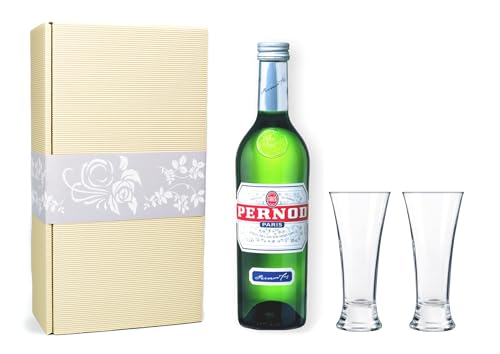 Pernod Pastis 40% 0,7l Set mit 2 Pastis Gläsern in Geschenkkarton (Farbe: Creme) von Generisch