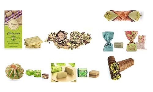 Pistazie-Paket 2 mit Venchi Pistazien Schokolade, Venchi Pistazienpralinen, Tartufo Pistazie von La Perla di Torino, Sizilianisches Mandelgebäck, Pistazientrüffel und Cannolo aus Sizilien Pistazie-Paket 2 mit Venchi Pistazien Schokolade, Venchi Pistazienpralinen, Tartufo Pistazie von La Perla di Torino, Sizilianisches Mandelgebäck, Pistazientrüffel und Cannolo aus Sizilien von Generisch
