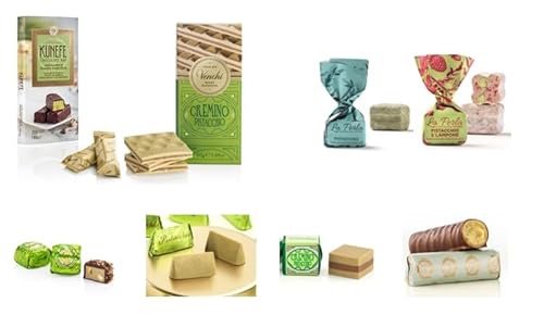 Pistazie-Paket 3 mit Venchi Pistazien Schokolade, Venchi Pistazienpralinen, Tartufo Pistazie von La Perla di Torino, Kunefe-Pistazien Schokolade und Waffelröllchen mit Pistaziencreme. Pistazie-Paket 3 mit Venchi Pistazien Schokolade, Venchi Pistazienpralinen, Tartufo Pistazie von La Perla di Torino, Kunefe-Pistazien Schokolade und Waffelröllchen mit Pistaziencreme. von Generisch