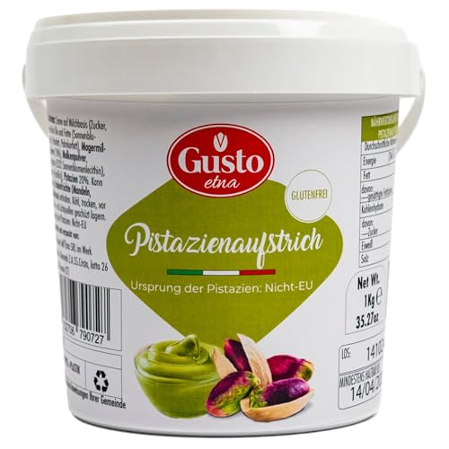Pistaziencreme aus Italien/Sizilien mit 20% Pistazien 1 kg Pistazienaufstrich - Pistazien-Aufstrich Brotaufstrich, zu Desserts, zum Verfeinern & für Dubai Schokolade (Pistaziencreme Cremig) von GUSTO ETNA