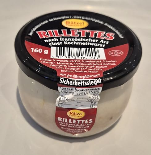 "Rätzel" Rillettes 160g Schweinefleisch nach französischer Art - Hausmacher Art - leckerer Brotaufstrich – Rillettes sind ein kulinarisches Meisterwerk der französischen Küche - WF-18220 "Rätzel" Rillettes 160g Schweinefleisch nach französischer Art - Hausmacher Art - leckerer Brotaufstrich – Rillettes sind ein kulinarisches Meisterwerk der französischen Küche - WF-18220 von Generisch