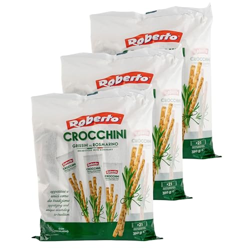 Roberto - 3er Set Crocchini Grissini Al Rosmarino – Knusprige italienische Brotsticks mit Rosmarin in 350 g Packung á 21 Sticks ideal als Snack, zur Vorspeise oder als Begleitung zu Antipasti, Dips von Generisch
