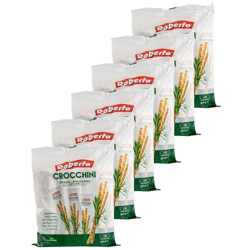 Roberto - 6er Set Crocchini Grissini Al Rosmarino – Knusprige italienische Brotsticks mit Rosmarin in 350 g Packung á 21 Sticks - Brot Stangen Original italienisch ideal als Snack von Generisch