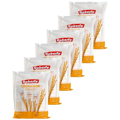 Roberto - 6er Set Crocchini Grissini Salati – Knusprige italienische Brotsticks mit Salz 350 g Packung á 21 Sticks - Brot Stangen italienisch als Snack, zur Vorspeise oder zu Antipasti und für Dips von Generisch