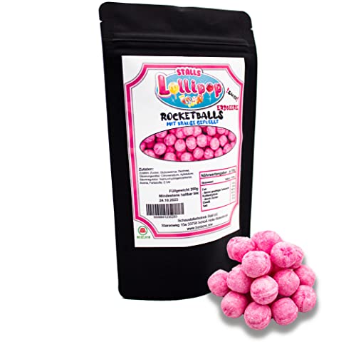 Rocket Balls Erdbeere - Gefüllte Brausekugeln - Süßigkeiten von Stalls Lollipop von Generisch