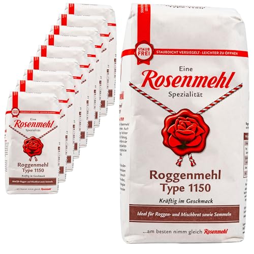Rosenmehl - 10er Pack Premium Roggenmehl Typ 1150 kräftig im Geschmack 1000 g - Ideal für Roggen- und Mischbrot sowie Semmeln - Feines Qualitäts-Mehl zum Backen und Kochen (naturbelassen) von Generisch