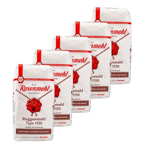 Rosenmehl - 5er Pack Premium Roggenmehl Typ 1150 kräftig im Geschmack 1000 g - Ideal für Roggen- und Mischbrot sowie Semmeln - Feines Qualitäts-Mehl zum Backen und Kochen (naturbelassen) von Generisch