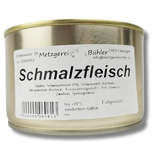 Schmalzfleisch Dosenwurst 200g bis 400g Traditionelles Deutsches Griebenschmalz aus 70% Deutschem Schweinefleisch von der Metzgerei Bühler leckerer Wurst Aufschnitt (400g) von Generisch
