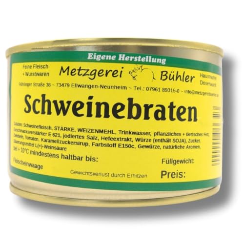 Schweinebraten mit Soße aus der Dose Fertiggericht Fleischkonserve 400g, 800g lang haltbares Lebensmittel Prepping Premium Konserve (400g) von Generisch