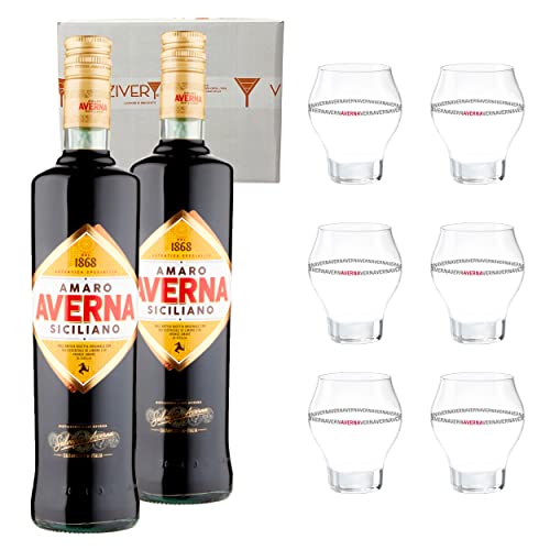 Set mit 2 Flaschen Amaro Averna Siciliano 29% Vol. 1000 ml - Mit 6 Original Averna Glasgläsern Set mit 2 Flaschen Amaro Averna Siciliano 29% Vol. 1000 ml - Mit 6 Original Averna Glasgläsern von Generisch