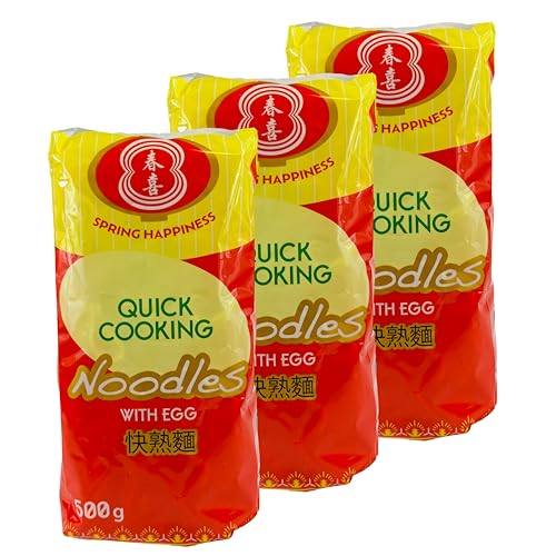 Spring Happiness - 3x Premium schnellkochende Quick Cooking Noodles 500 g (mit Ei, with Egg) - Traditionell asiatische Nudeln perfekt für Wok & Mie-Gerichte - Schnellkochnudeln Noodle als Bratnudeln von Generisch