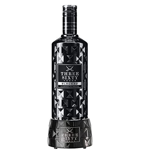 Three Sixty Black 0,7L (42% Vol) + Vodka Beleuchtung Flaschenbeleuchtung Display Glas Glorifier mit LED - [Enthält Sulfite] von Generisch
