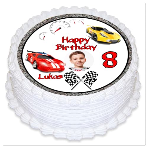 Tortenaufleger Geburtstag, Motiv Rennwagen mit Ihren Foto und Text, Tortenaufleger Geburtstag Essbarer Tortenaufleger aus Fondant Tortenaufleger Geburtstag, Motiv Rennwagen mit Ihren Foto und Text, Tortenaufleger Geburtstag Essbarer Tortenaufleger aus Fondant von Generisch